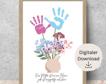 Birthday gift for mothers | Handprint gift | Flower poster | Children's gift | Baby handprint DIY | Birthday mom | Printable