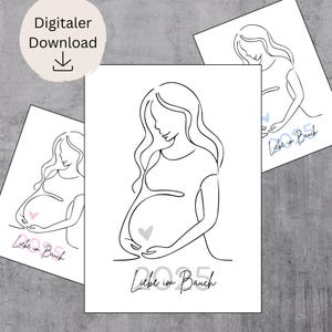 Schwangerschaft | Karte | Baby | One Line Art | Linienkunst | Schwangerschaft verkünden |  Postkarte |  | Liebe im Bauch | Poster | Download