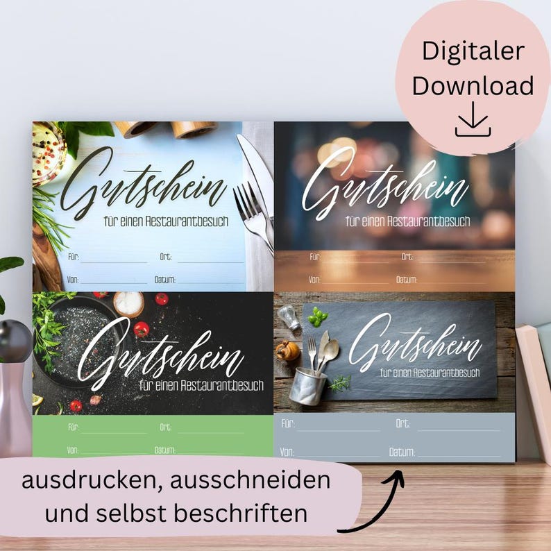 Restaurant Gift Voucher | Printable Food Voucher | Birthday Gift Idea | Restaurant Voucher ...