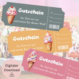 Vale de regalo para helado | Vale de helado para imprimir | Cupón | Idea de regalo de cumpleaños | Helado | Vale | Helado | para él y para ella