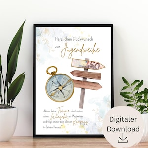 Jugendweihe | Geldgeschenk | Kompass Wegweiser | Kind | Erinnerung | Poster | für Jungen und Mädchen | Geschenk zur Jugendweihe | Printable