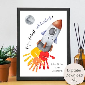 Vatertag | Handabdruck | Geschenk | Papa | Vatertagsgeschenk | Rakete | Baby- | Kleinkind - Erinnerung | Kindergeschenke für Väter | Poster