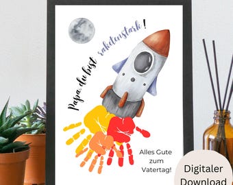 Dzień Ojca | odcisk dłoni | Prezent | Tata | Prezent na Dzień Ojca | Rakieta | Dziecko | Maluch - Pamięć | Prezenty dla dzieci dla ojców | Plakat