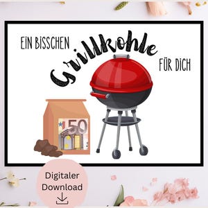 Parrilla de regalo en efectivo | Idea de regalo de dinero para un cumpleaños | Cartel de cumpleaños | Deseo de cumpleaños | Bono de barbacoa | para él carbón