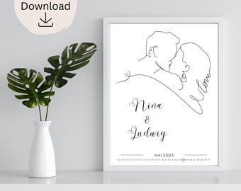 Hochzeitsgeschenk | Jahrestag | Hochzeitstag | Geschenk für Paare | personalisiertes Poster | Brautpaar | personalisierbar mit Namen + Datum