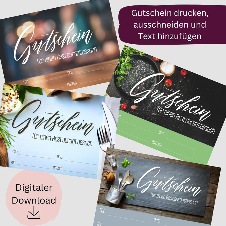 Restaurant Gift Voucher | Printable Food Voucher | Birthday Gift Idea | Restaurant Voucher ...