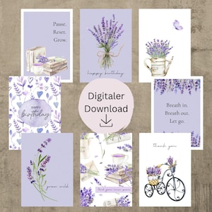 Postkartenset Lavendel | 8 Postkarten zum Selbstdrucken | spirituelle Karten | Geburtstagskarten | Poster | Lavendel | Sommer | PDF Download
