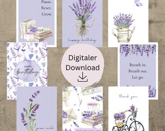 Set di cartoline Lavanda | 8 cartoline da stampare | Biglietti spirituali | Biglietti di compleanno | Poster | Lavanda | Estate | Download PDF