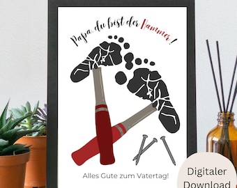 Papá | Día del padre | Huella | Regalo | Martillo | huella de la mano | Bebé | Regalos infantiles para padres | Carteles | Imprimible | Hazlo tú mismo | Descargar