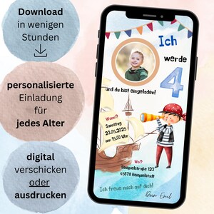 Digital invitation for children&#39;s birthdays | E-card | Whatsapp | Birthday | Personalized invitation for boys and girls | Pirate | Birthday invitation