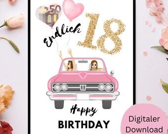 Cash gift for an 18th birthday | Finally 18 | Birthday present | Birthday poster | Wish fulfiller | Giving money | Instant download