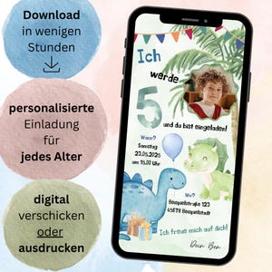 digitale Geburtstagseinladung Kindergeburtstag | E-Card | Whatsapp | Geburtstag| personalisierte Einladung Junge Mädchen | Dino | Einladung