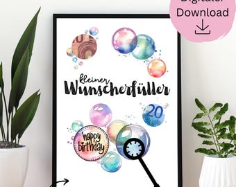 Birthday cash gift | small wish-fulfiller | creative cash gift | PDF cash card | gift idea | give money | download