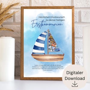 Kommunion | Geldgeschenk | Schiff | Kind | Erinnerung | Poster | Jungen und Mädchen | Geschenk zur Erstkommunion | Kommunionkind | Gott