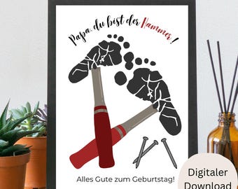 Dad | Birthday | Footprint | Gift | Hammer | Handprint | Baby | Children's gifts for fathers | Poster | Printable | DIY | Download