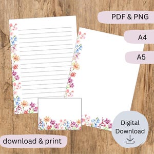 Stationery for printing | Flower design stationery A4 | Notes with envelope | Stationery with envelope | Lined and unlined