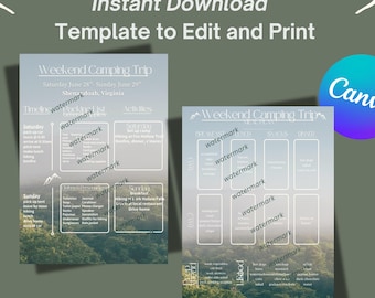 Editable Camping Trip Planner | 2-Day Weekend Outdoor Guide Template | Printable Camping Itinerary, Packing & Meal Plan | Digital Download