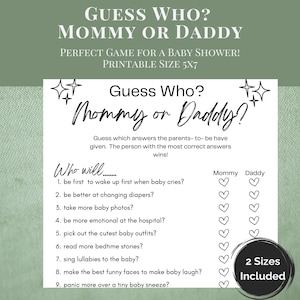 Mama oder Papa Spiel, Guess Who Mama oder Papa Spiel, Mama oder Papa Baby Shower Spiel, minimalistisches Baby Shower Spiel Printable