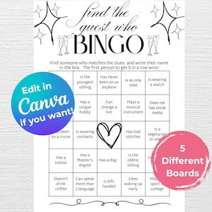 Find the Guest Bingo, Find Someone Who, Mingle Bingo, Mix and Mingle Bingo, Human Bingo, Coworker Bingo, Ice Breaker Games