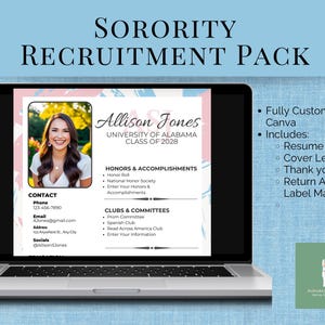 Customizable Sorority Resume, Pink Sorority Resume Template, Sorority Rush Pack, Pink Resume with Photo, Social Resume, College Resume