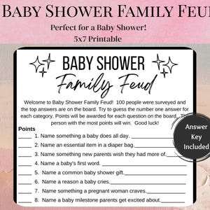 Baby Shower Family Feud Game with Answers, Baby Family Feud, Baby Shower Family Feud, Fun Gender Neutral Baby Shower Game