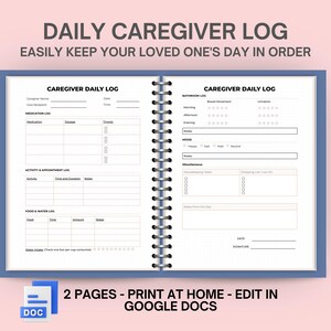 Caregiver Log, Medication Log, Doctor Visit Tracker, Caregiver Checklist, Daily Caregiver Notes, Elderly Care, Senior Care Plan,