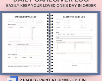 Caregiver Log, Medication Log, Doctor Visit Tracker, Caregiver Checklist, Daily Caregiver Notes, Elderly Care, Senior Care Plan,