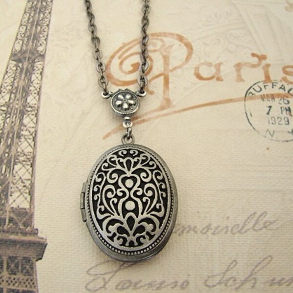 Dark Silver  Valentine Locket Necklace Wedding Jewelry Bride Birthday Mother Sister Daughters Anniversary Gift Wife Photo Pictures - Miley