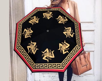 Sicilian Trinacria Black Folding Umbrella