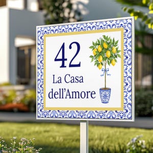 Italian Ceramic Sign, Italy Amalfi Lemons House Number Accent Tile, Positano Pottery Home Decor Custom Gift