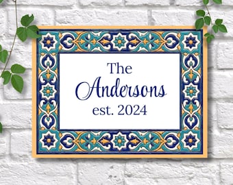 Personalisierte Familienname Keramik Schild, Cuerda Seca Style Tile Plaque