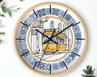 Yellow Lisbon Tram Wall Clock, Portuguese Wall Decor
