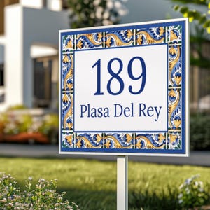 Porcelain Letters Sign, Spanish Azulejo Ceramic Tiles, 20cm x 15cm Address Plaque House Number, Portuguese Art Home Decor