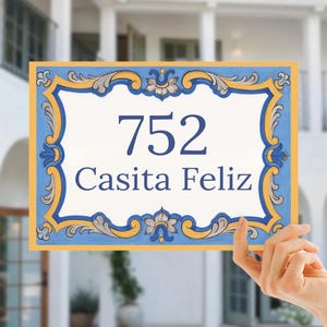 Spanish House Sign, Personalized Ceramic Tile Address Plaque, Old Style Blue Azulejo 20cm x 15cm, Portuguese Home Decor