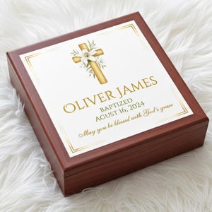 Newborn Keepsake Box with Floral Cross, Unisex Personalized Baptism Boxes