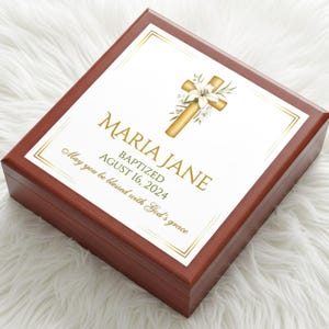Newborn Keepsake Box with Floral Cross, Unisex Personalized Baptism Boxes