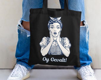 Yiddish Tote Bag, Retro Oy Gevault Jewish Humor Gift
