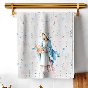 Kitchen Madonna Tea Towel: Wildflower Cotton Catholic Gift