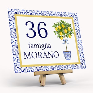 Amalfi Lemon Sign, Italianate House Number Ceramic Tile, 20cm x 15cm Address Plaque Nameplate, Custom Italian Lemons Decor