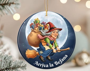 Adorno de cerámica Arriva La Befana, decoración colgante de bruja italiana