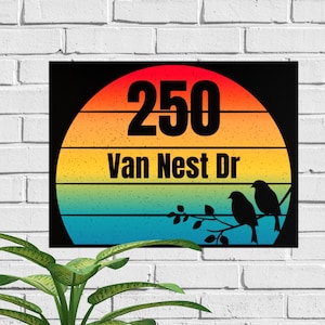 Ceramic House Sign, Rainbow Birds Name Plate Tile, Custom Address Plaque, New Homeowners Gift Idea