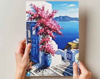 サントリーニ島のタイル壁画 – ギリシャ風セラミックモザイクパネル