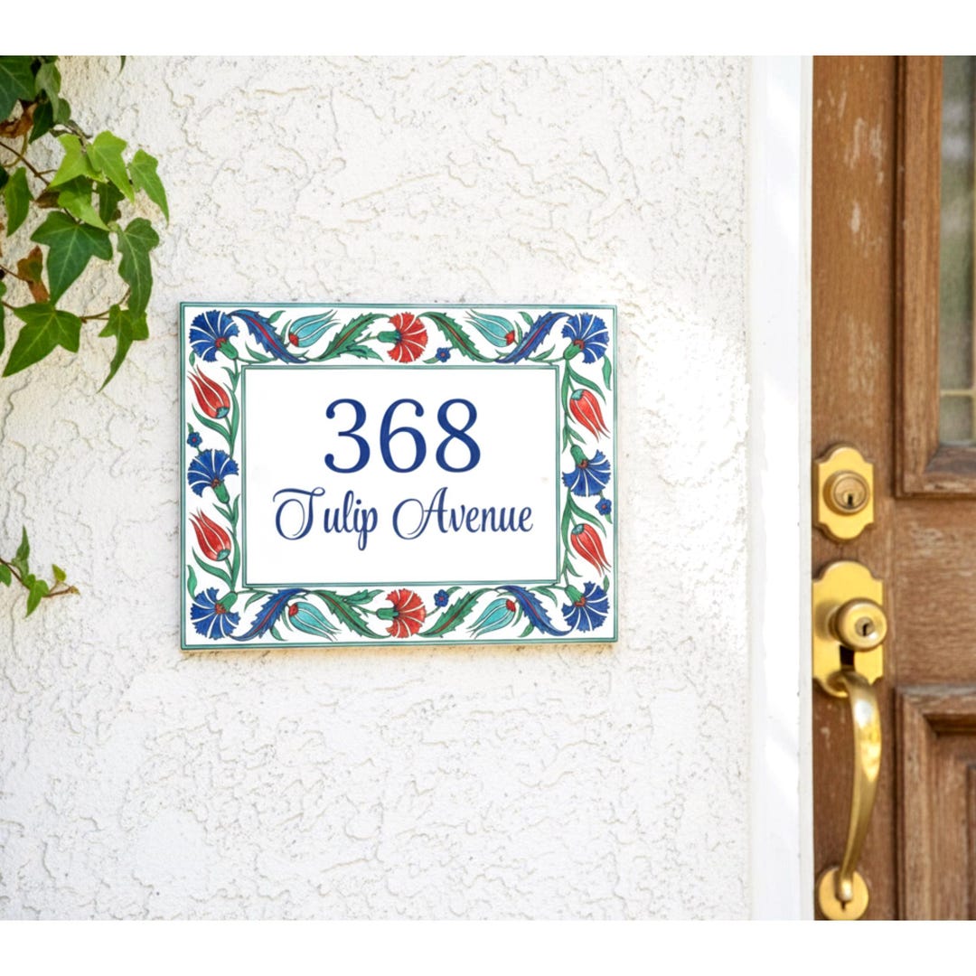 Address Line Example Turkey Personalized Ceramic Address Sign, Turkish Tulip Tile House Number ...