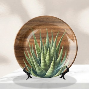 Succulent Aloe Vera Ceramic Plate, Botanical Wall Art 8" 10"