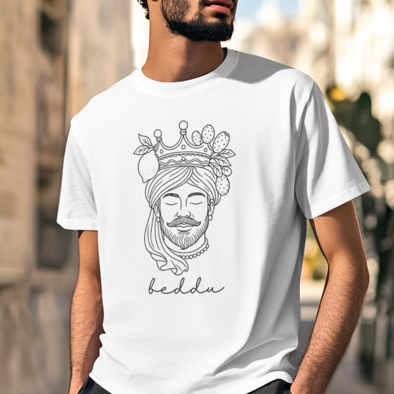 Sicilian Man T-shirt, Beddu Moorish Head White Tee, Sicilia Pride ...