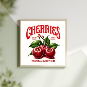 Juicy Red Cherry with Leaves in Square, Portrait & Landscape Formats –High-Resolution Digital Download