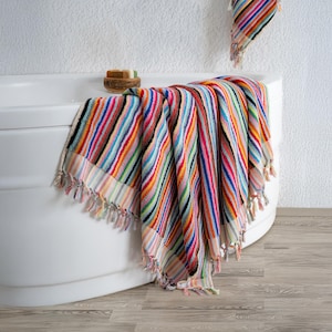 Organic Turkish Towel, Handwoven Quick Dry Peshtemal, Soft Cotton Beach, Bath Towel, Eco Friendly Hammam Towel, Handmade Gift, Vintage Towel