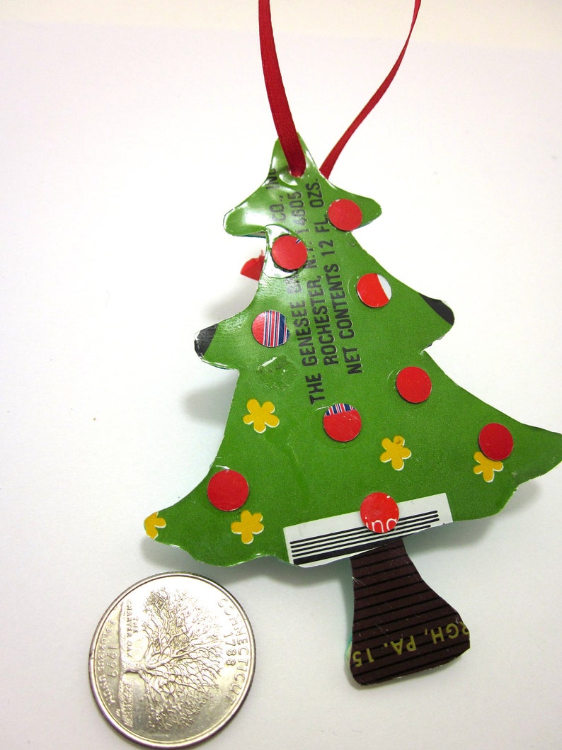Christmas Tree Ornament made from upcycled vintage beer cans image 4
