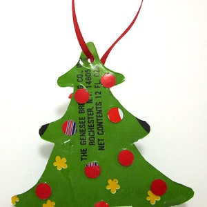 Christmas Tree Ornament made from upcycled vintage beer cans image 2