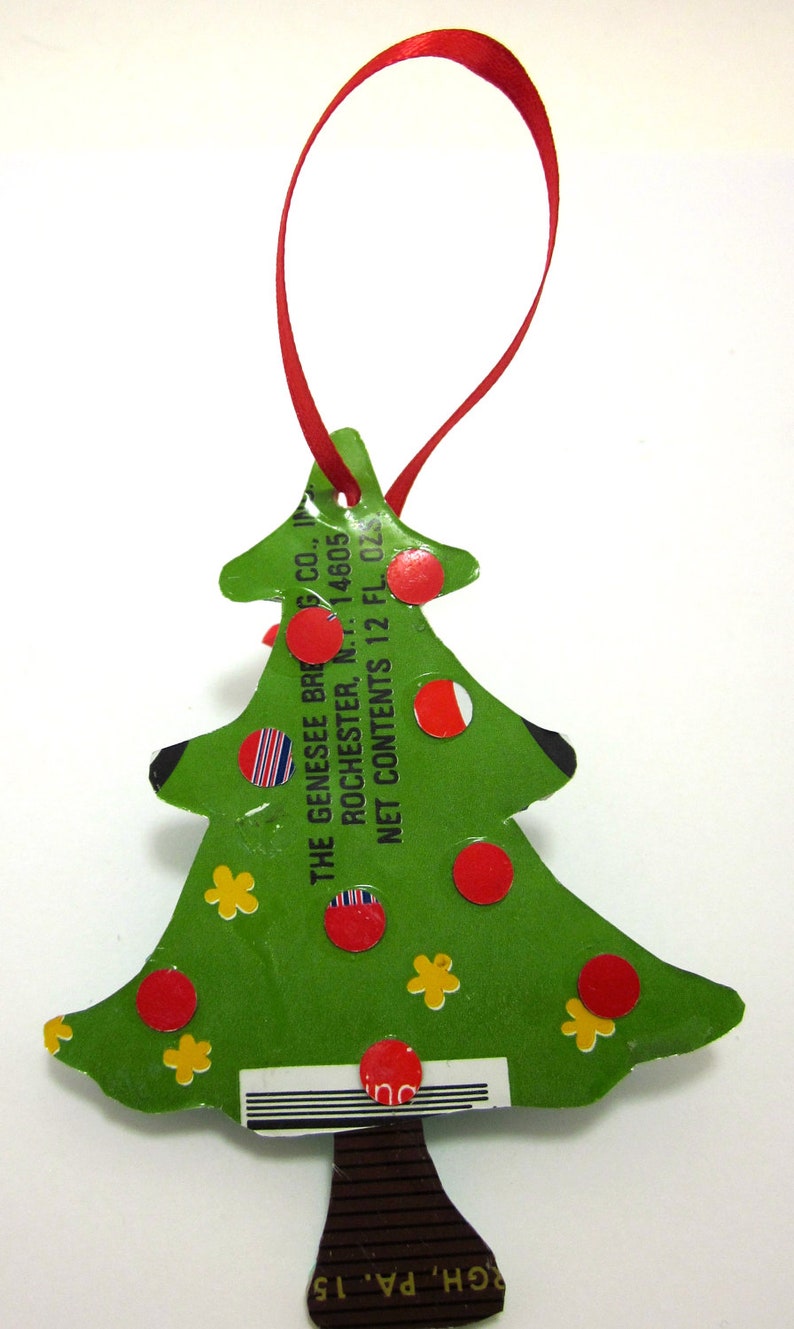Christmas Tree Ornament made from upcycled vintage beer cans image 2